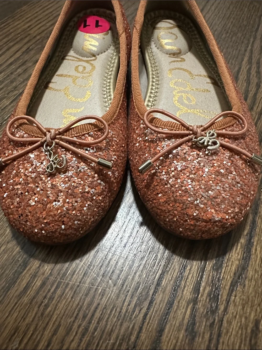 NWOT Sam Edelman Felicia Mini Little Girl Peach Sparkle Glitter Ballet Flat